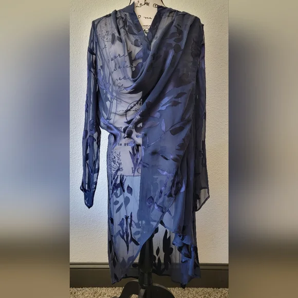 Soft Surroundings Silk Shirt Convertible Long Sheer Floral Flowy Boho Size XL - Picture 8 of 11